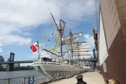 Mexican Navy ship that hit Brooklyn Bridge is moved across East River for repairs